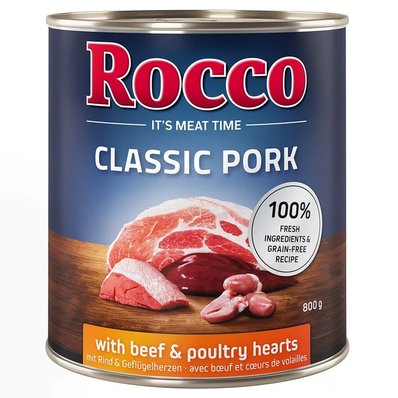 Rocco Classic Pork 6 x 800 g umido per cane (Manzo & Cuori di pollo)