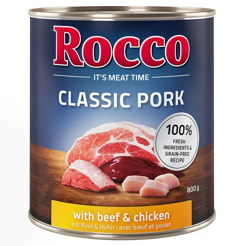 Rocco Classic Pork 6 x 800 g umido per cane (Manzo & Pollo)