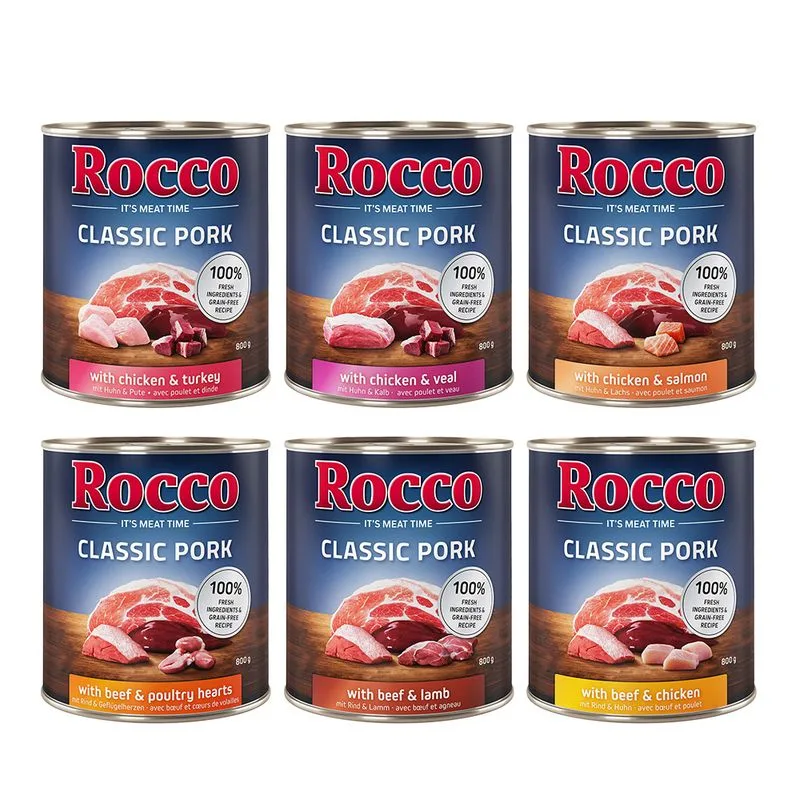 Rocco Classic Pork 6 x 800 g umido per cane (Mix: 6 varianti)
