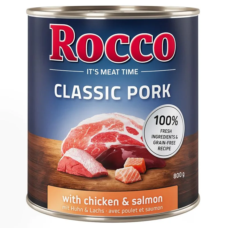 Rocco Classic Pork 6 x 800 g umido per cane (Pollo & Salmone)