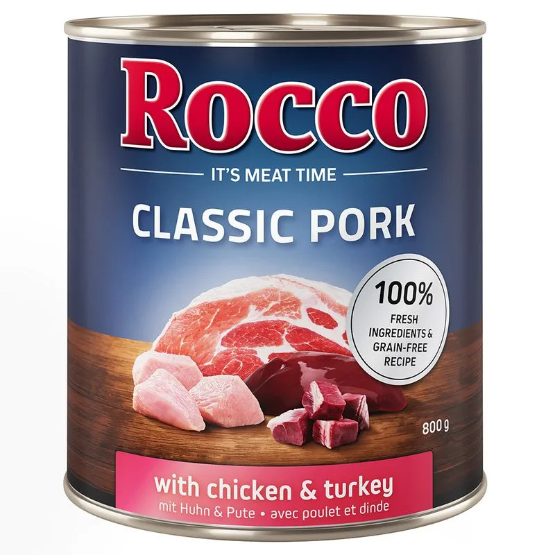 Rocco Classic Pork 6 x 800 g umido per cane (Pollo & Tacchino)