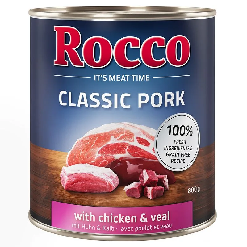 Rocco Classic Pork 6 x 800 g umido per cane (Pollo & Vitello)