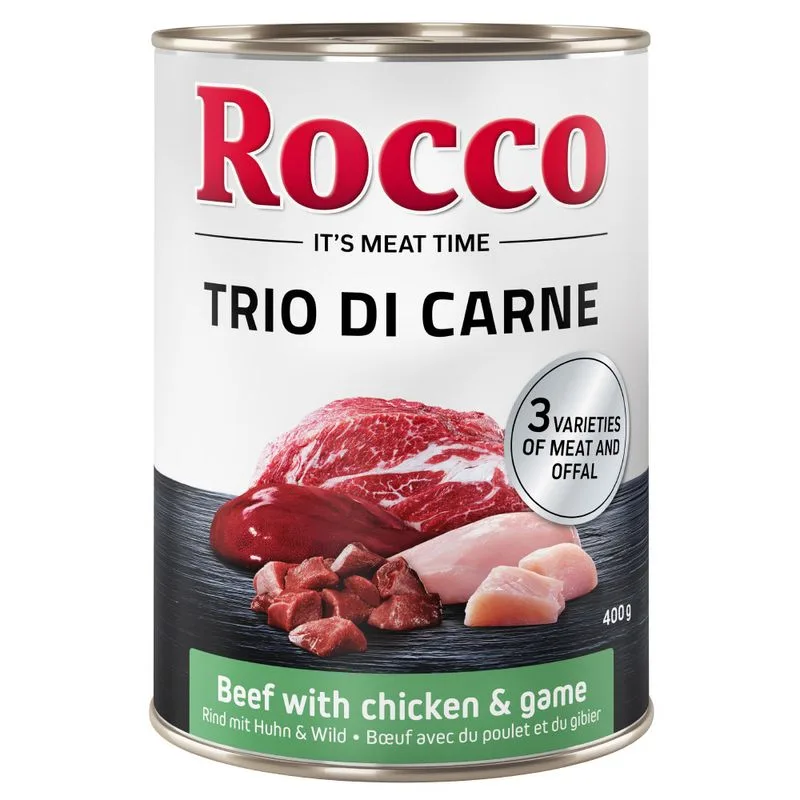 Rocco Classic Trio di Carne 6 x 400 g Alimento umido per cani (Manzo, Pollo & Selvaggina)