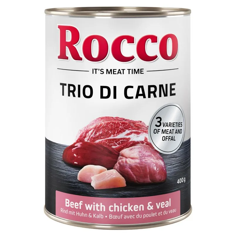 Rocco Classic Trio di Carne 6 x 400 g Alimento umido per cani (Manzo, Pollo & Vitello)