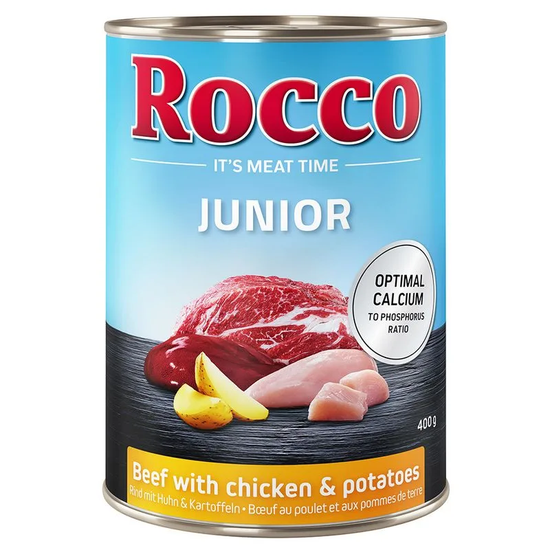 Rocco Junior 6 x 400 g umido per cane (Manzo con Pollo & Patate - NUOVO!)