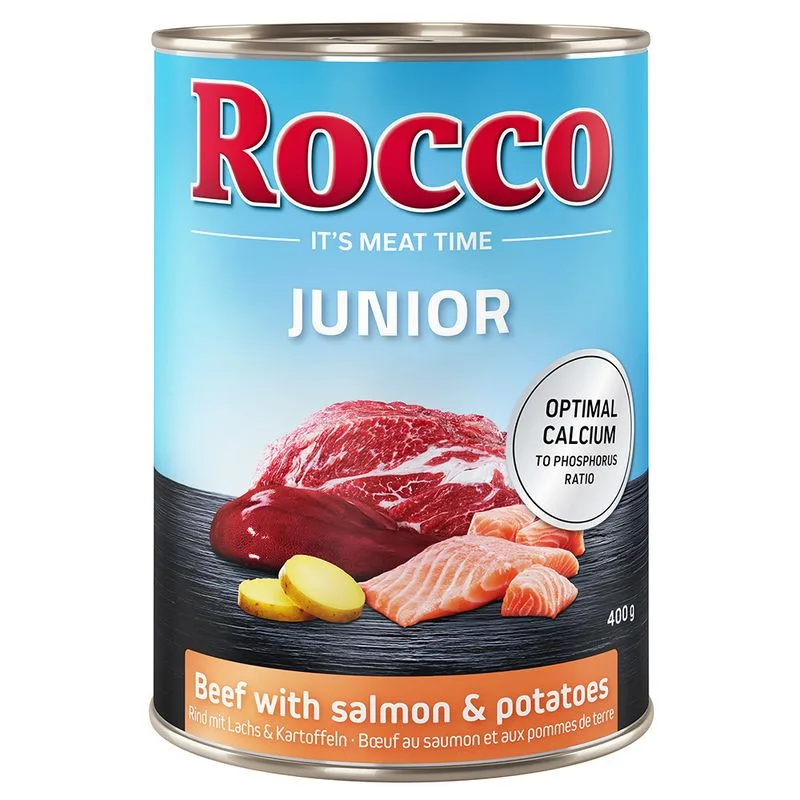 Rocco Junior 6 x 400 g umido per cane (Manzo con Salmone e Patate - NUOVO!)