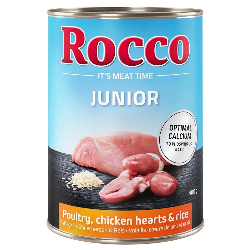 Rocco Junior 6 x 400 g umido per cane (Pollame con Cuori di Pollo e Riso)