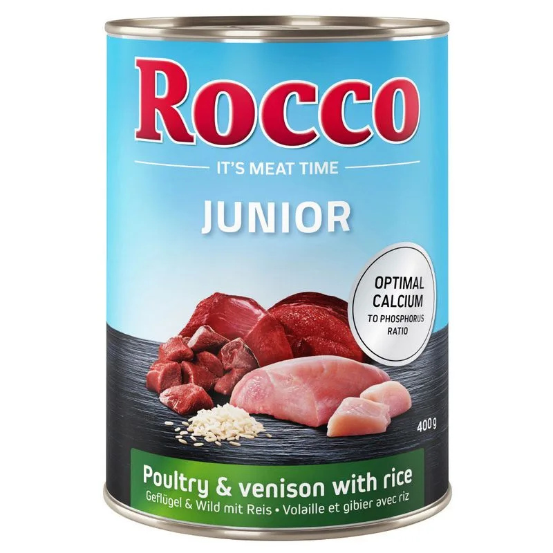 Rocco Junior 6 x 400 g umido per cane (Pollame, Selvaggina e Riso)