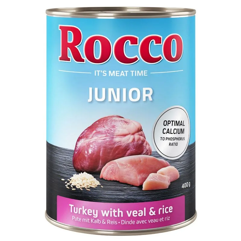 Rocco Junior 6 x 400 g umido per cane (Tacchino con Cuori di Vitello e Riso)