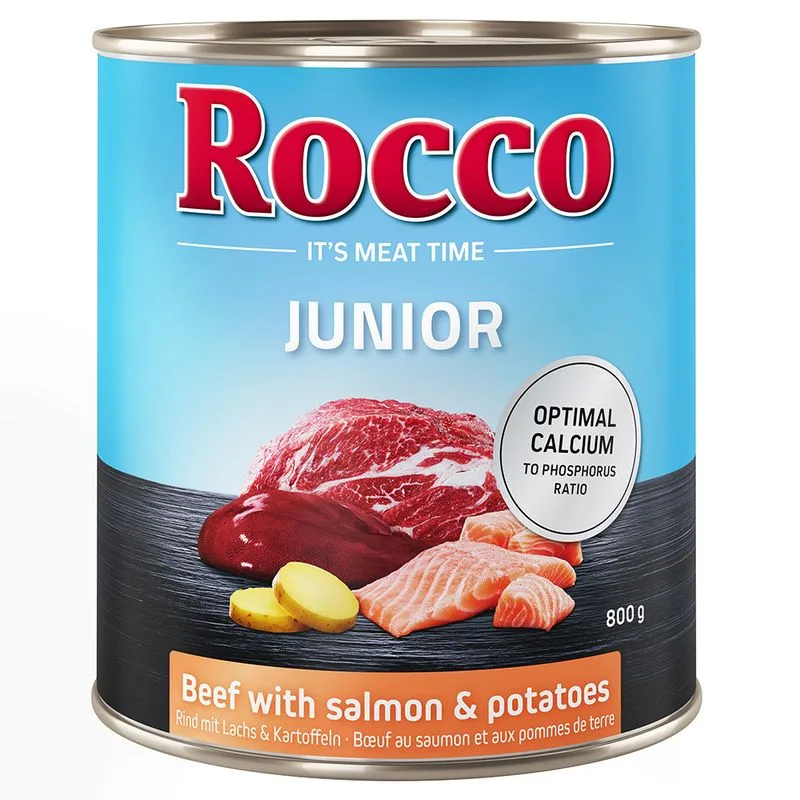 Rocco Junior 6 x 800 g Umido cane (Manzo con Salmone & Patate - NUOVO!)