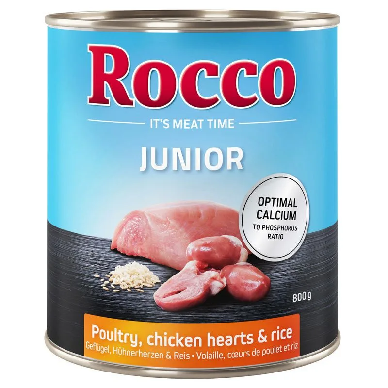Rocco Junior 6 x 800 g Umido cane (Pollame con Cuori di Pollo e Riso)