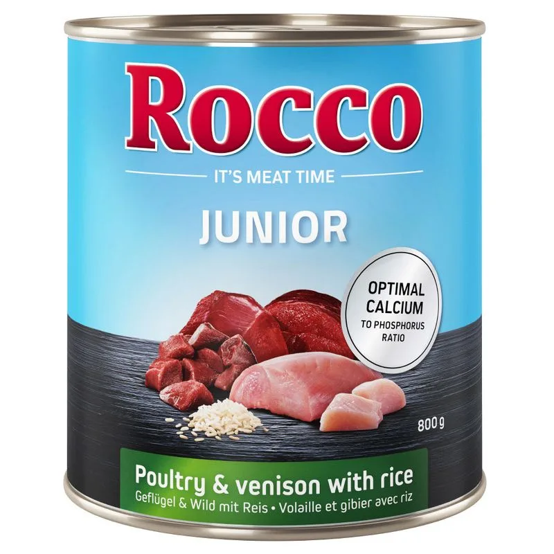 Rocco Junior 6 x 800 g Umido cane (Pollame, Selvaggina e Riso)
