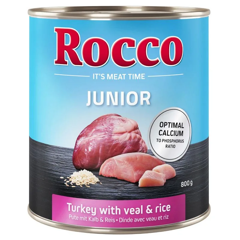 Rocco Junior 6 x 800 g Umido cane (Tacchino con Cuori di Vitello e Riso)