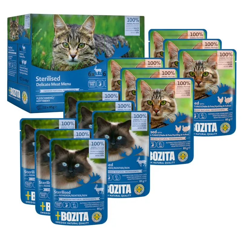 Bozita Bocconcini in salsa Sterilised 12 x 85 g Umido per gatto (Mix: 6x Pollame, 6x Renna)