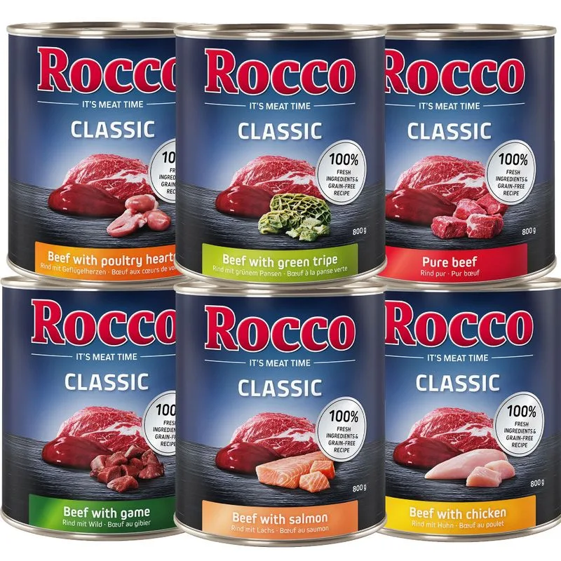 Set prova! Rocco 6 x 800 g Alimento umido per cani (Classic Mix 1: 6 gusti a base di Manzo)