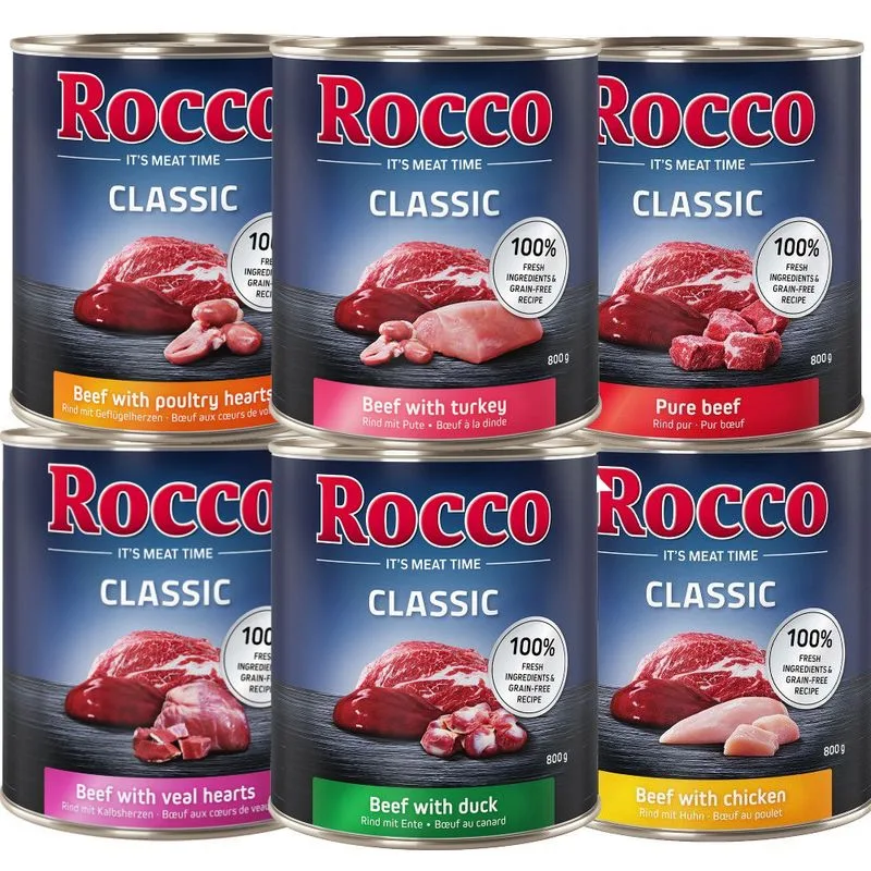 Set prova! Rocco 6 x 800 g Alimento umido per cani (Classic Mix 2: 6 gusti a base di Manzo)