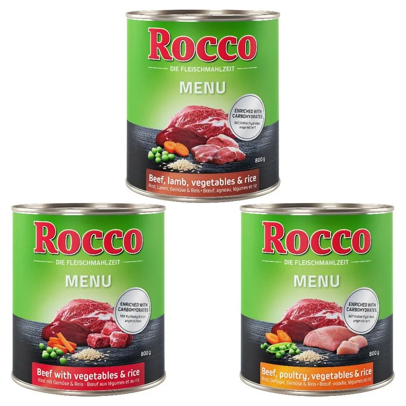 Set prova! Rocco 6 x 800 g Alimento umido per cani (Menù: Manzo & Pollame, Manzo & Verdure, Manzo & Agnello)