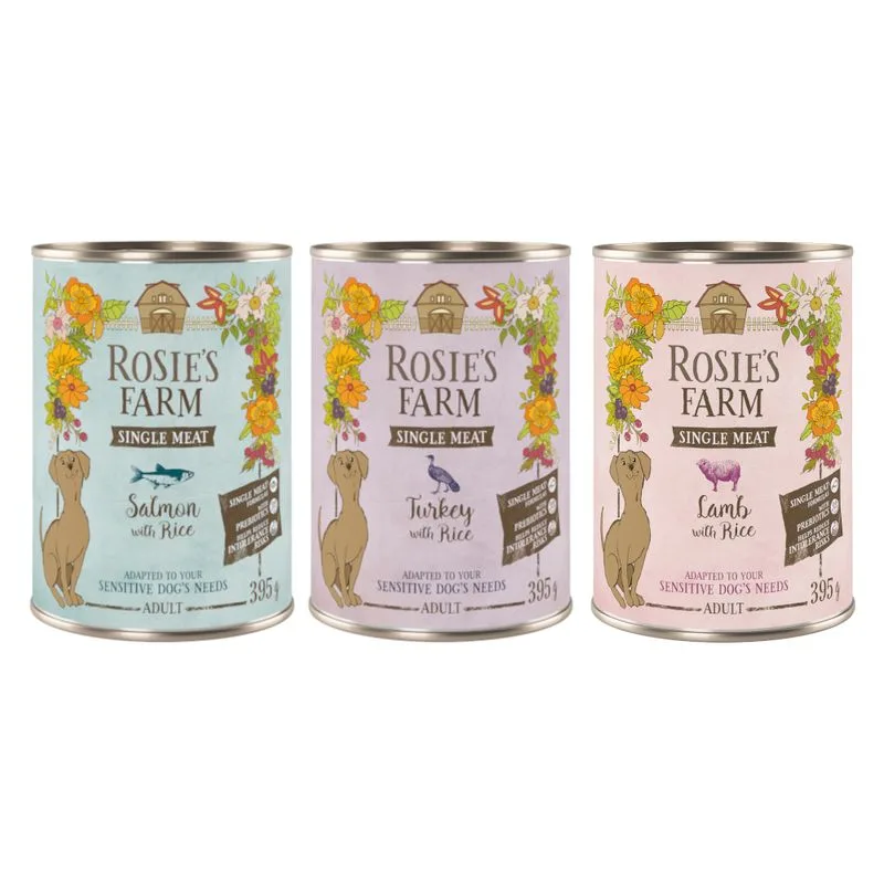 Rosie's Farm Single Meat Adult 6 x 395 g (Mix (tacchino & riso, agnello & riso, pesce & riso))