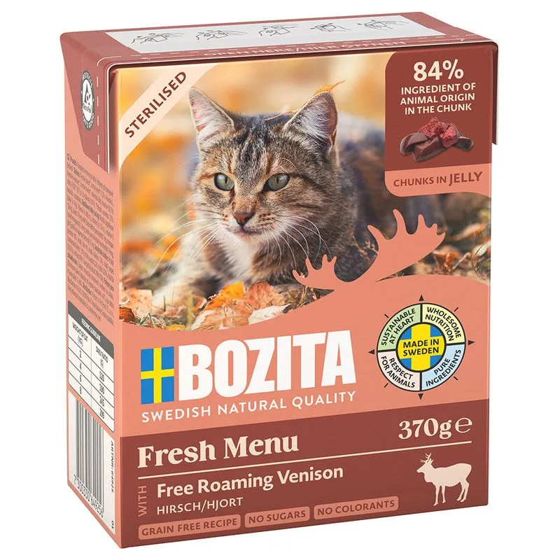 Bozita Tetra Bocconcini in gelatina 24 x 370 g Alimento umido per gatto (Sterilised con Cervo)