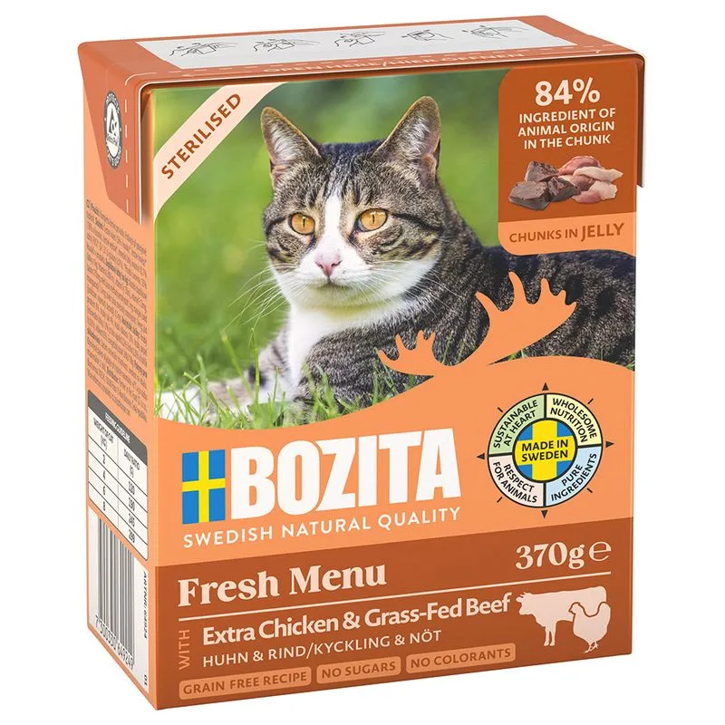 Bozita Tetra Bocconcini in gelatina 24 x 370 g Alimento umido per gatto (Sterilised con Pollo & Manzo)