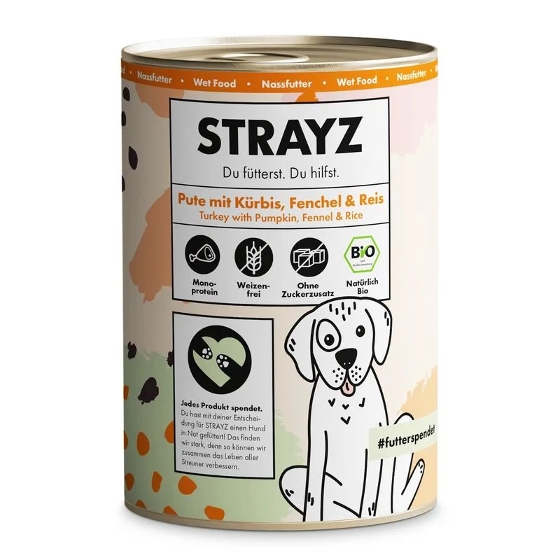 STRAYZ BIO 24 x 400 g (Tacchino Bio con Zucca Bio, Finocchio Bio e Riso Bio)