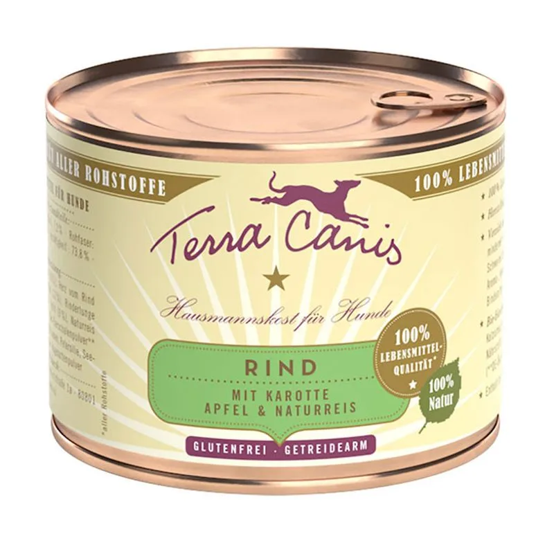 Terra Canis Classic 6 x 200 g Alimento umido per cani (Manzo con Carota, Mela e Riso integrale)
