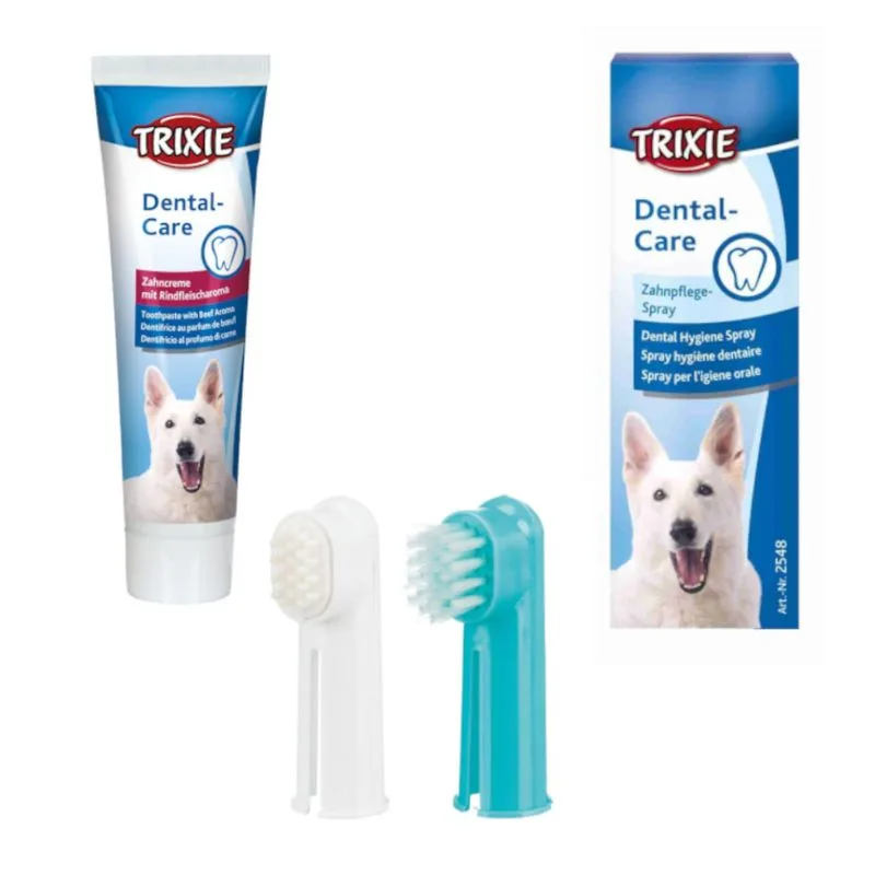 Trixie Dentifricio al profumo di carne di manzo (Set risparmio : Dentifricio 100 g, spazzolini, spray 50 ml)