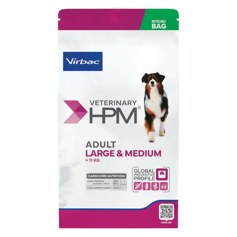Virbac Veterinary HPM Adult Dog Large & Medium Crocchette per cane (Set %: 2 x 12 kg)