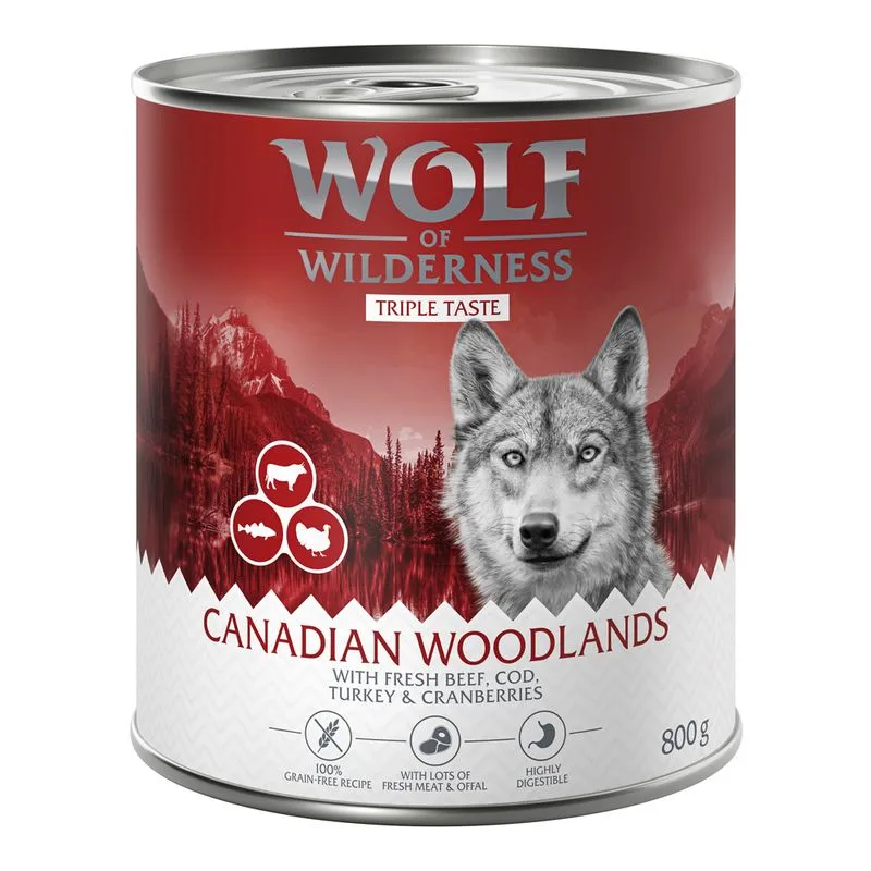 Wolf of Wilderness "Triple Taste" 6 x 800 g (Canada - manzo, tacchino, mirtilli)