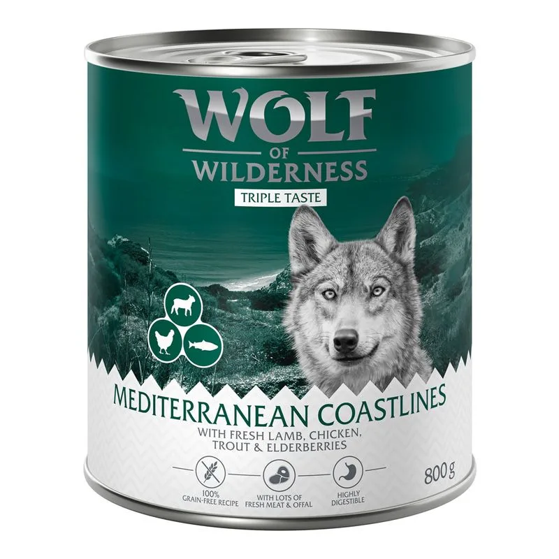 Wolf of Wilderness "Triple Taste" 6 x 800 g (Mediterranean - agnello, pollo, trota)