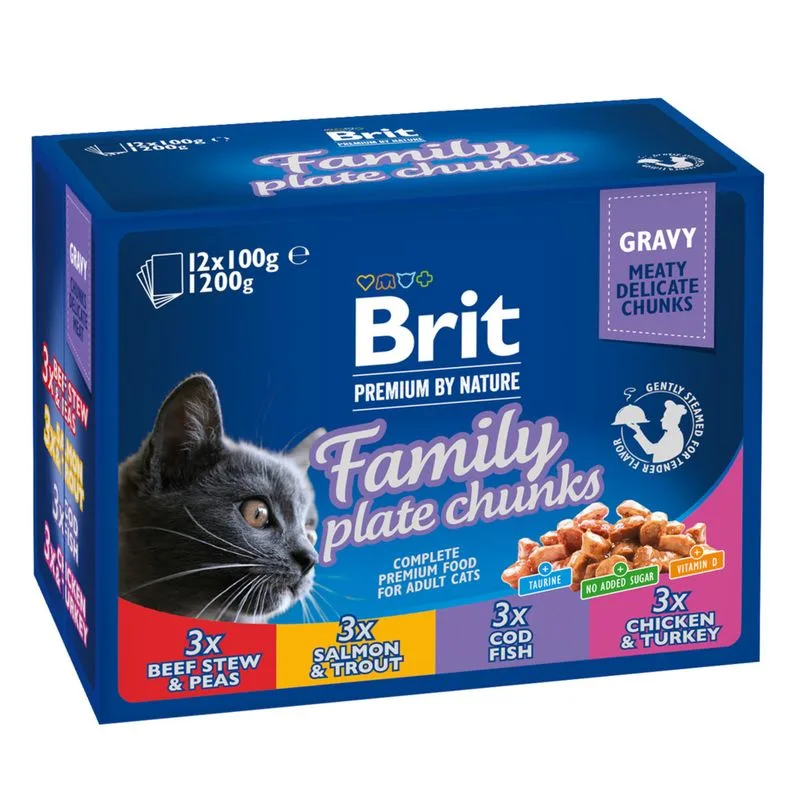 Brit Premium Cat 24 x 100 g (Family Plate: 6x Pollo, 6x Manzo, 6x Salmone, 6x Merluzzo)