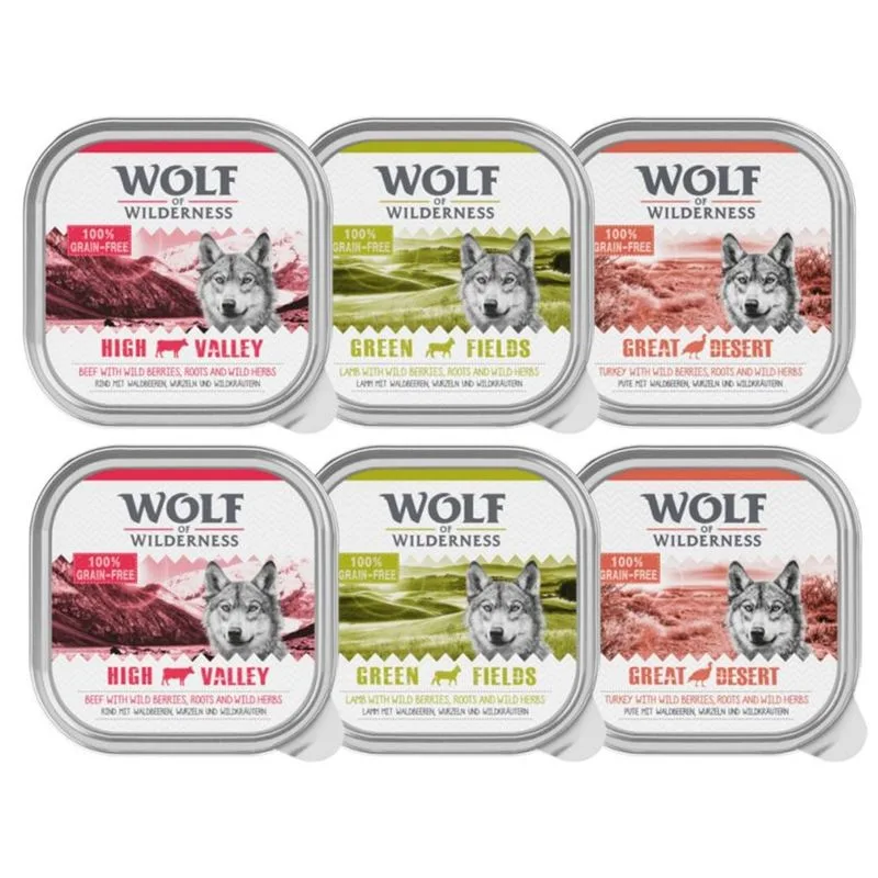 Wolf of Wilderness Adult 24 x 300 g (Mix 1: Manzo, Tacchino, Agnello)