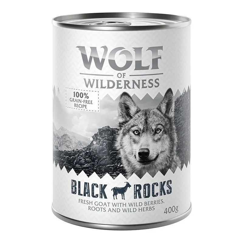Wolf of Wilderness Adult 24 x 400 g umido Single Protein per cane (Black Rocks - Capra)