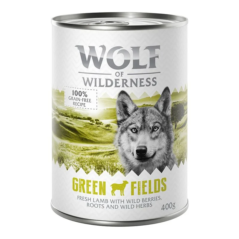 Wolf of Wilderness Adult 24 x 400 g umido Single Protein per cane (Green Fields - Agnello)