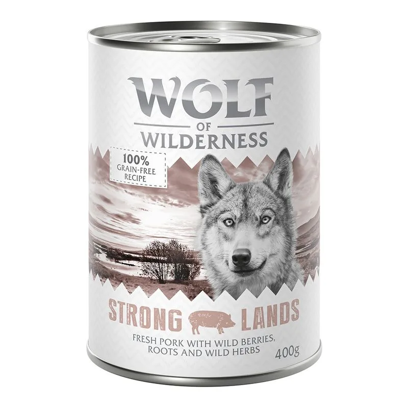 Wolf of Wilderness Adult 24 x 400 g umido Single Protein per cane (Strong Lands - Maiale)