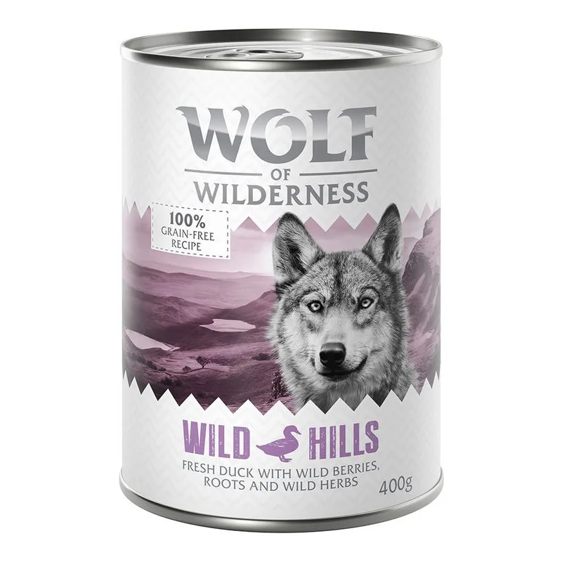 Wolf of Wilderness Adult 24 x 400 g umido Single Protein per cane (Wild Hills - Anatra)