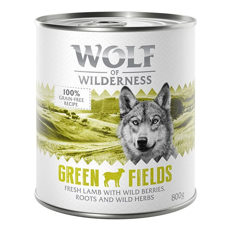 Wolf of Wilderness Adult 24 x 800 g umido Single Protein per cane (Green Fields - Agnello)