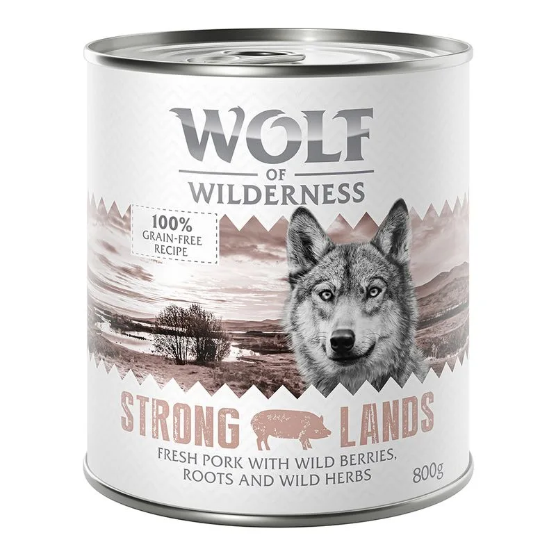 Wolf of Wilderness Adult 24 x 800 g umido Single Protein per cane (Strong Lands - Maiale)