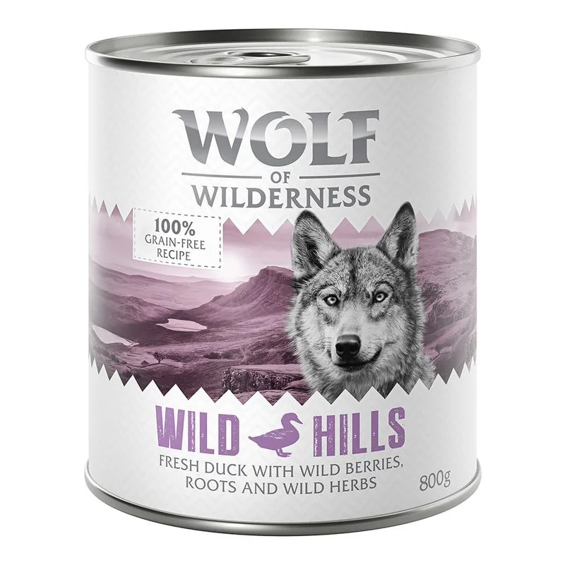 Wolf of Wilderness Adult 24 x 800 g umido Single Protein per cane (Wild Hills - Anatra)