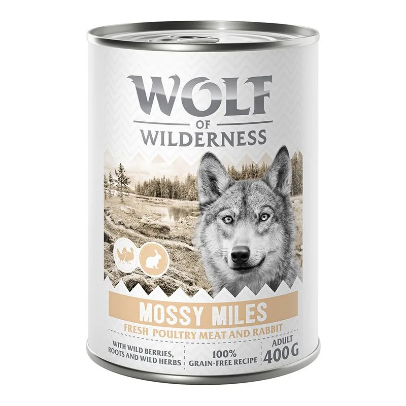 Wolf of Wilderness Adult “Expedition” 6 x 400 g umido per cane (Mossy Miles - Pollame con Coniglio)