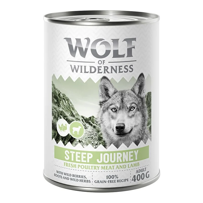 Wolf of Wilderness Adult “Expedition” 6 x 400 g umido per cane (Steep Journey - Pollame con Agnello)