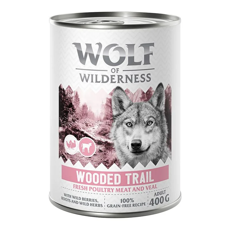 Wolf of Wilderness Adult “Expedition” 6 x 400 g umido per cane (Wooded Trails - Pollame con Vitello)