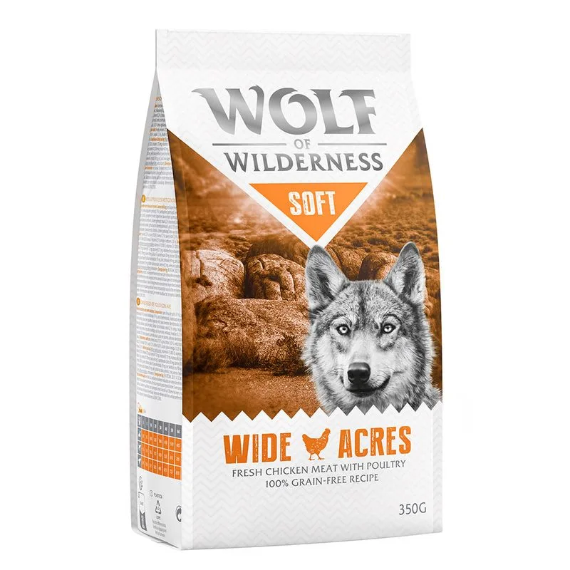 Confezione prova! Wolf of Wilderness Crocchette, umido e snack per cane (350 g crocchette Soft Wide Acres - Pollo)