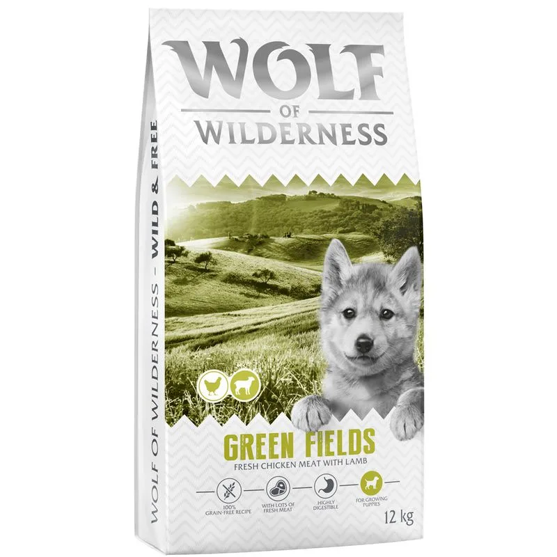 Wolf of Wilderness Junior "Green Fields" - Agnello (Set %: 2 x 12 kg - NUOVA RICETTA!)