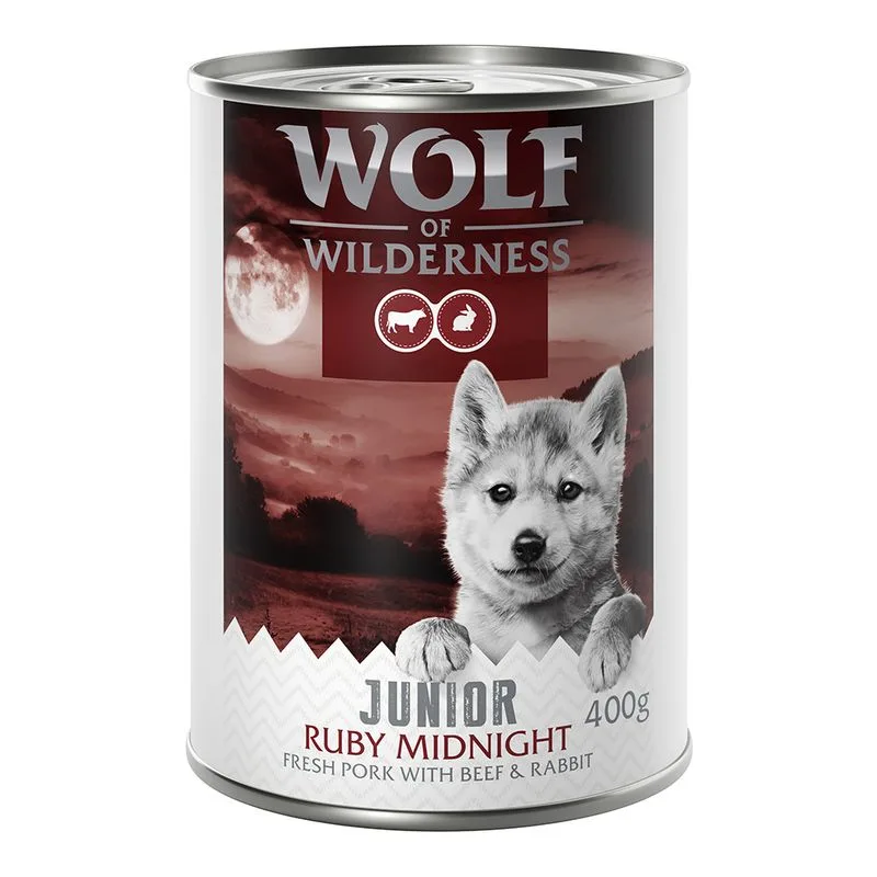 Wolf of Wilderness Junior "Red Meat" Ruby Midnight 6 x 400 g umido per cane