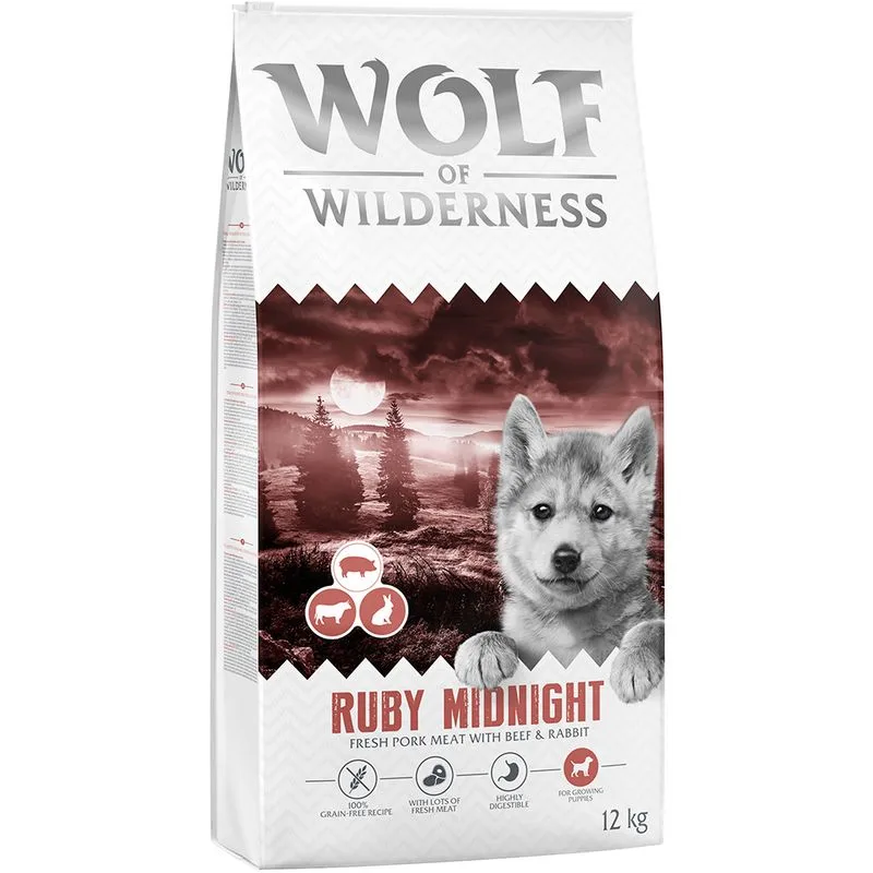 Wolf of Wilderness Junior "Ruby Midnight" Manzo & Coniglio Crocchette cane (Set %: 2 x 12 kg)