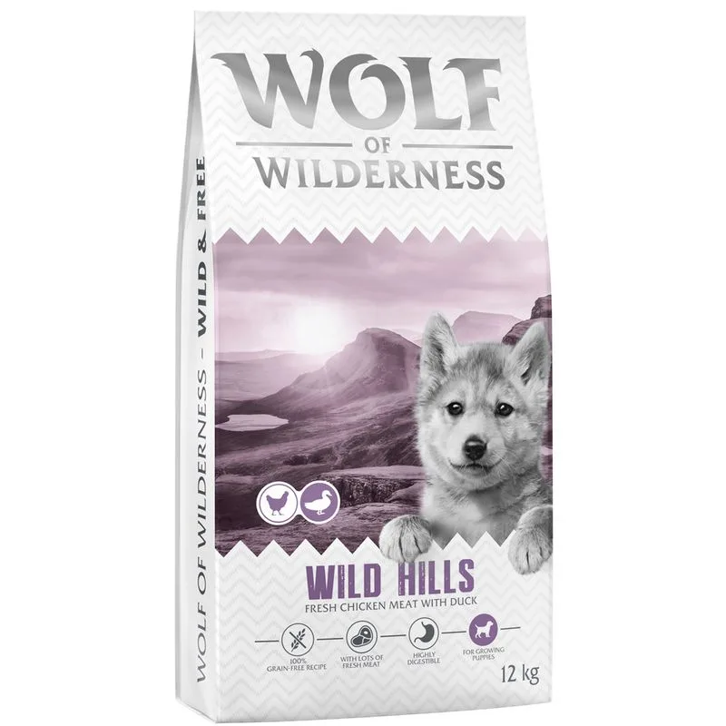 Wolf of Wilderness Junior "Wild Hills" - Anatra (Set %: 2 x 12 kg - NUOVA RICETTA!)