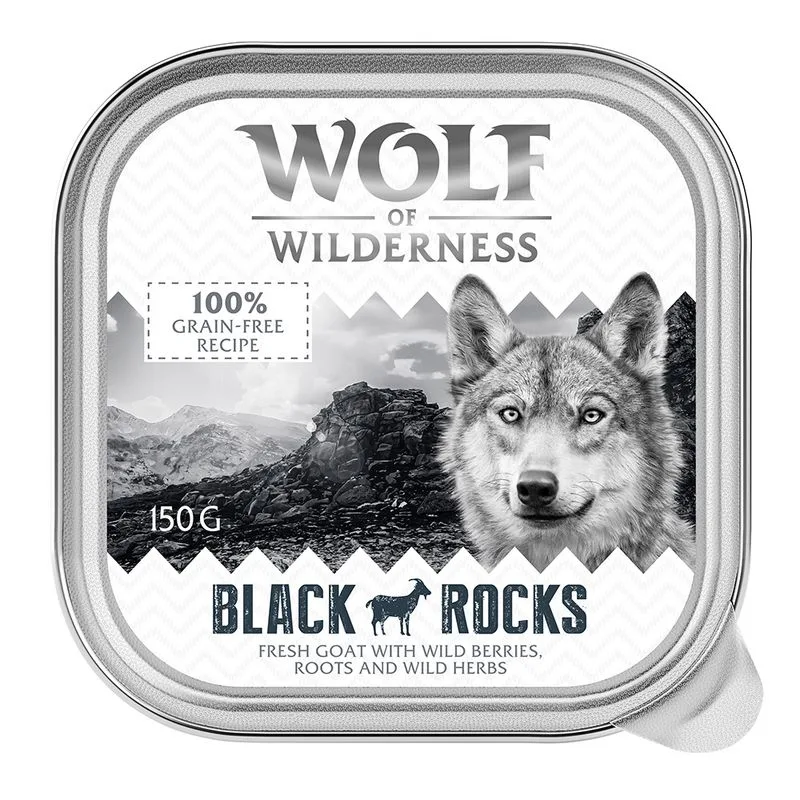 Wolf of Wilderness MINI Adult 24 x 150 g Alimento umido per cani (Black Rocks - Capra)