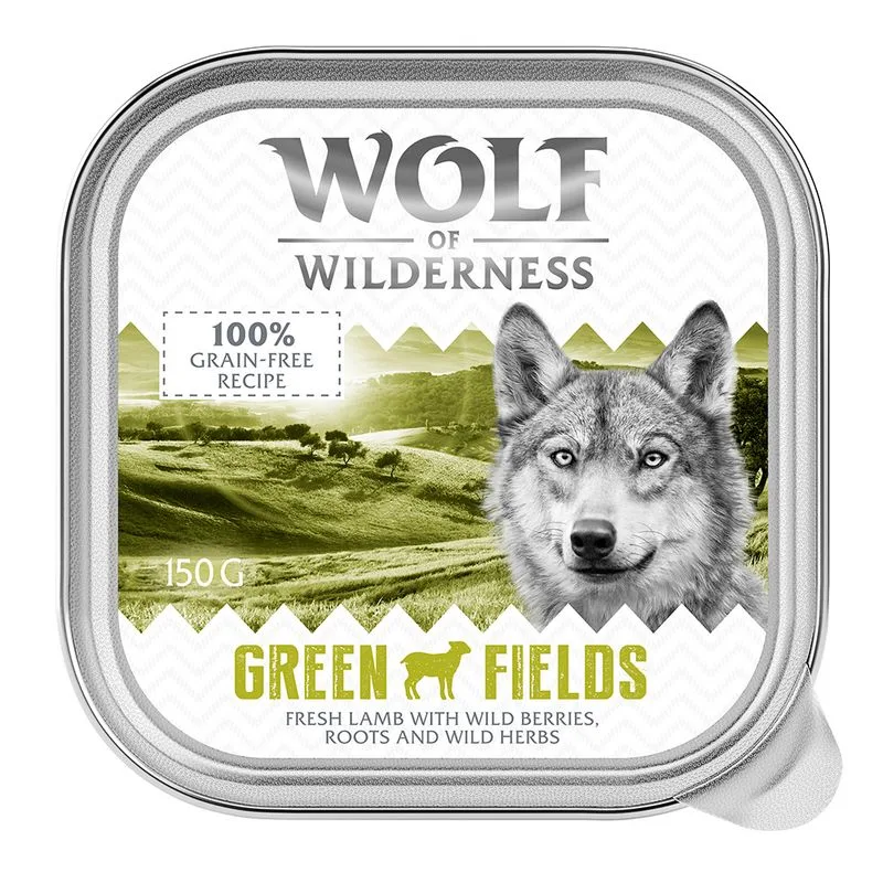 Wolf of Wilderness MINI Adult 6 x 150 g umido cane (Green Fields - Agnello)
