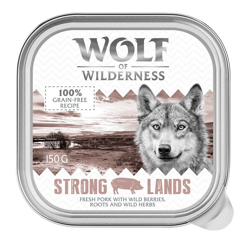 Wolf of Wilderness MINI Adult 6 x 150 g umido cane (Strong Lands - Maiale)